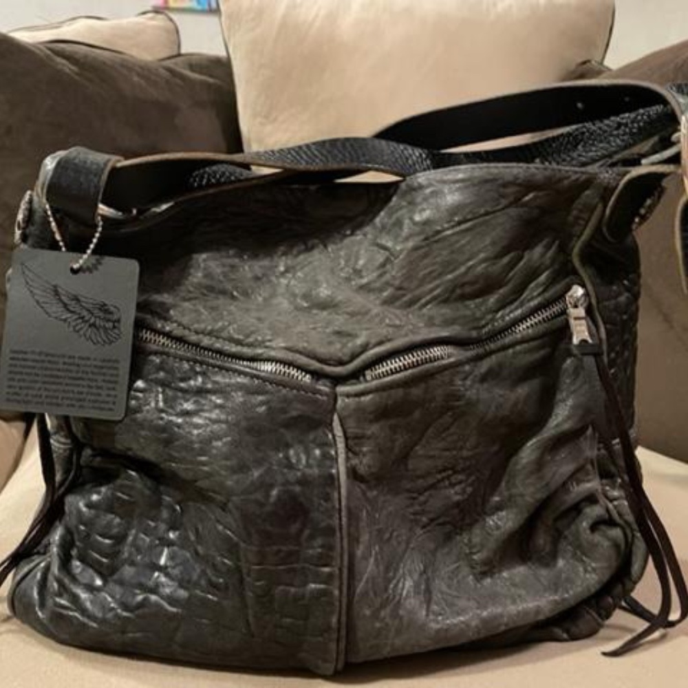 Tylie Malibu Black Distressed Leather Shoulder Bag